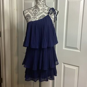 Lulu's Navy Layered Ruffle One Strap Dress XS